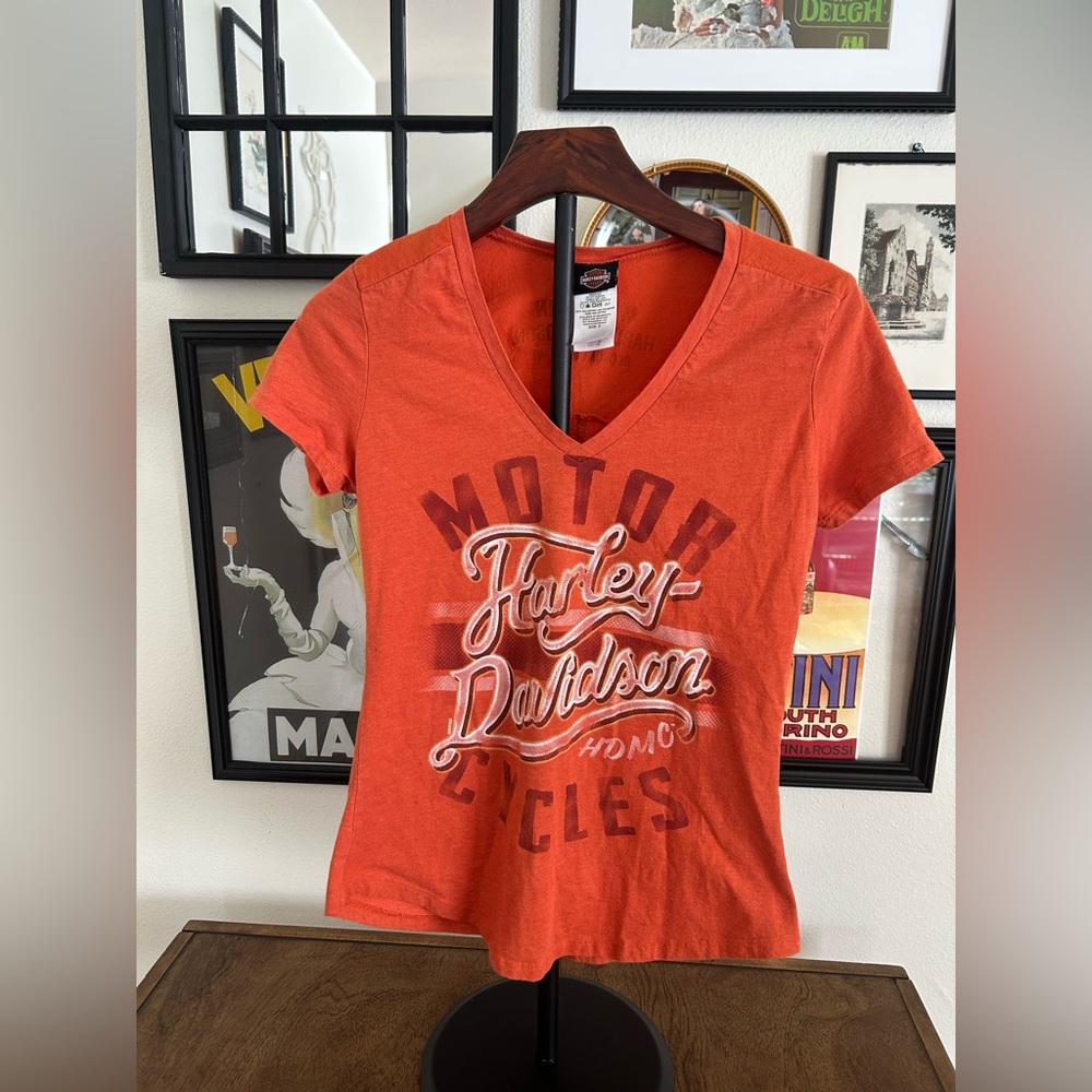 Harley-Davidson Women's Orange Graphic V-Neck Tee